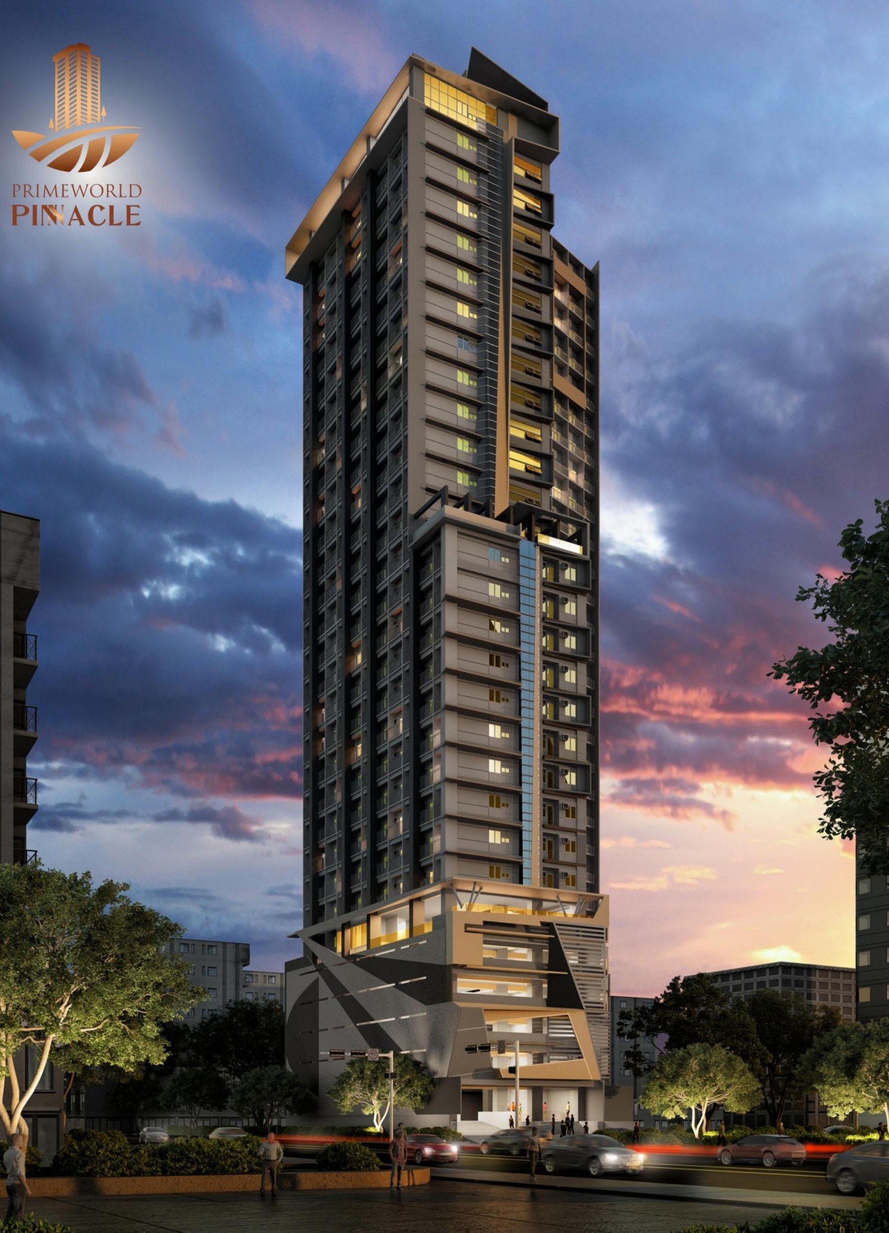 Primeworld Pinnacle high-rise tower at dusk
