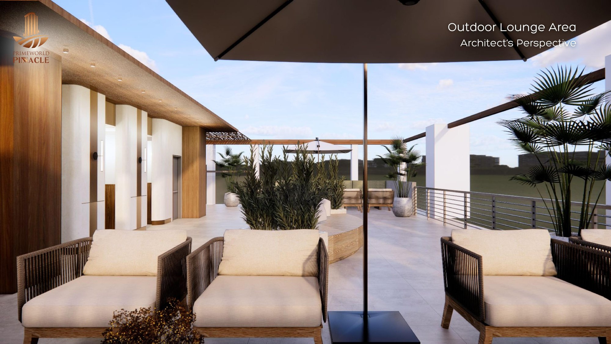 Outdoor lounge area — architect's perspective